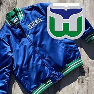 Mitchell & Ness NHL Hartford Whalers Blue and Green Bomber Jacket
